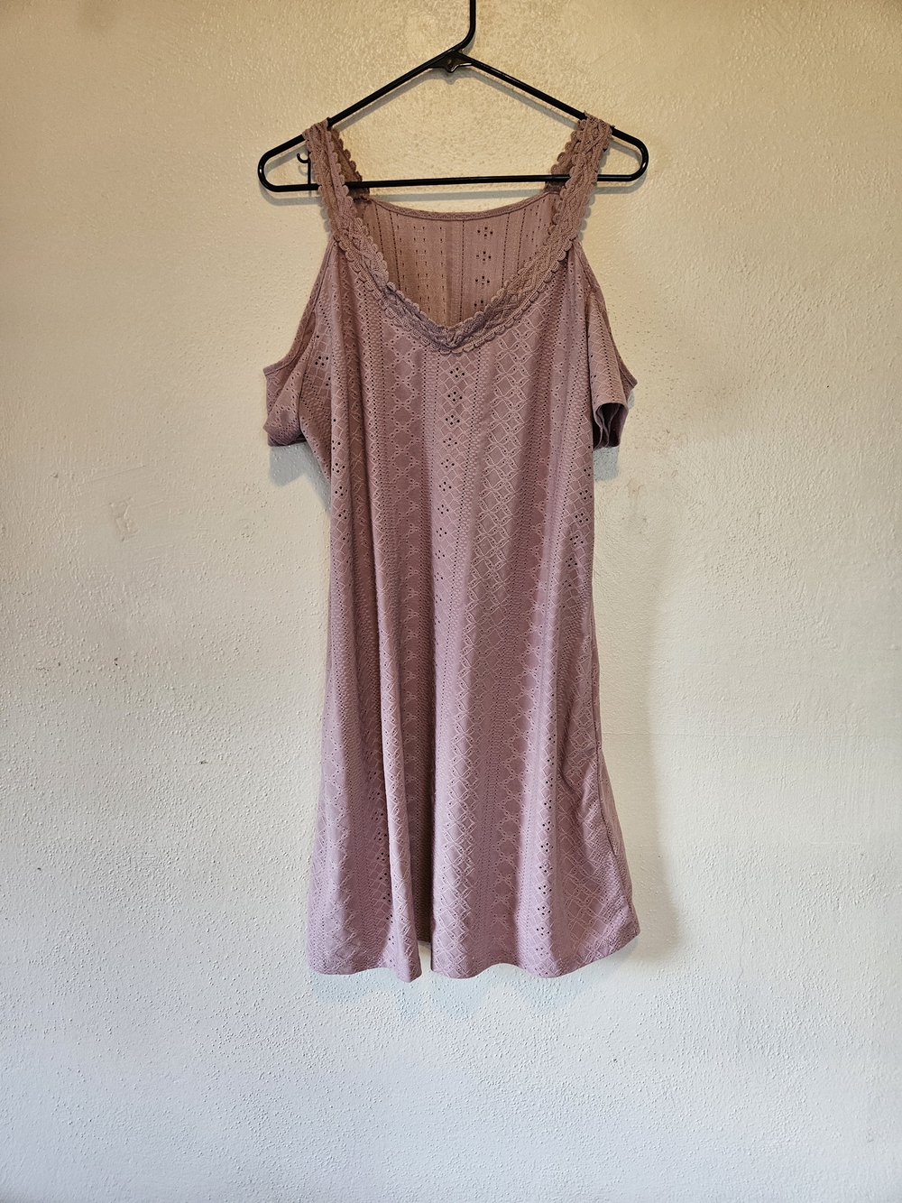 Lace-Trim Cold Shoulder Dress - Dusty Rose